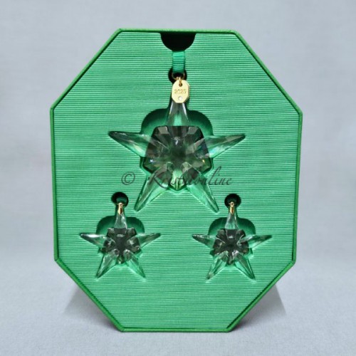 Swarovski Ornament Set 2025 met Drie Sterren en Groene Linten